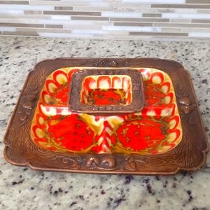 1950s kitchenware Treasure Craft tray with dip bow